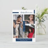 Minimale foto van Navy Blue en White Afstuderen Kaart (Staand voorkant)