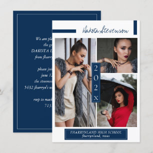 Minimale foto van Navy Blue en White Afstuderen Kaart