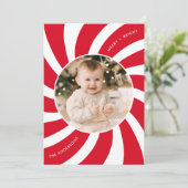 Minimale foto van rode en witte peppermint feestdagenkaart (Staand voorkant)