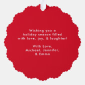 Minimale foto van rode en witte peppermint ornament kaart (Achterkant)