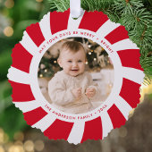 Minimale foto van rode en witte peppermint ornament kaart