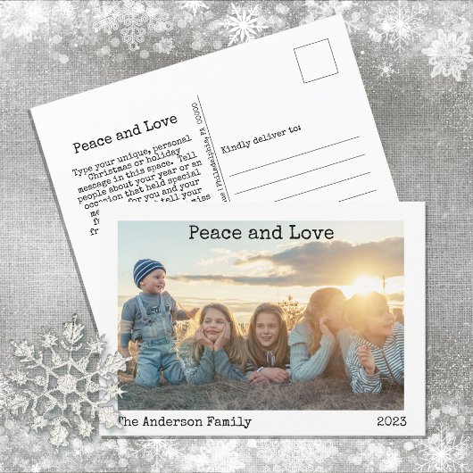 Minimale foto van vrede en liefde 3 feestdagenkaart