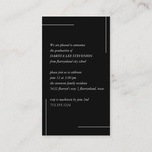 Minimale foto van zwart-wit Afstuderen Visitekaartje (Achterkant)