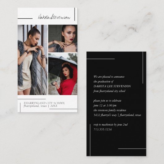 Minimale foto van zwart-wit Afstuderen Visitekaartje (Voorkant / Achterkant)