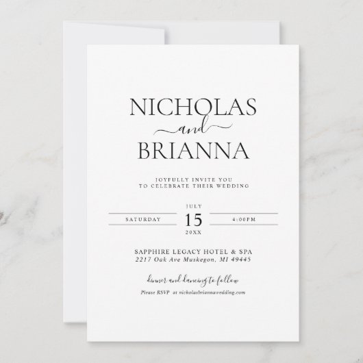 Minimale foto van zwarte en witte moderne bruiloft kaart (Voorkant)