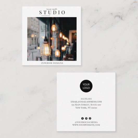 Minimale foto vierkante visitekaartje (Voorkant / Achterkant)