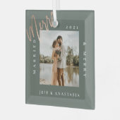 Minimale foto voor modern gehuwd en liefdadig goud glas ornament (Voorkant links)