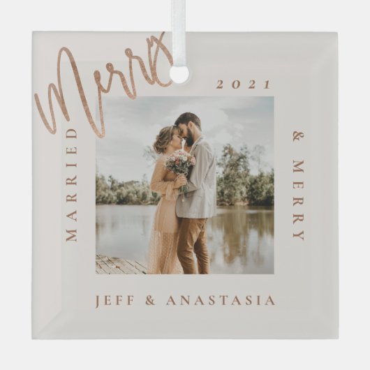 Minimale foto voor modern gehuwd en liefdadig goud glas ornament (Voorkant)