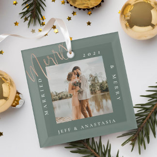 Minimale foto voor modern gehuwd en liefdadig goud glas ornament