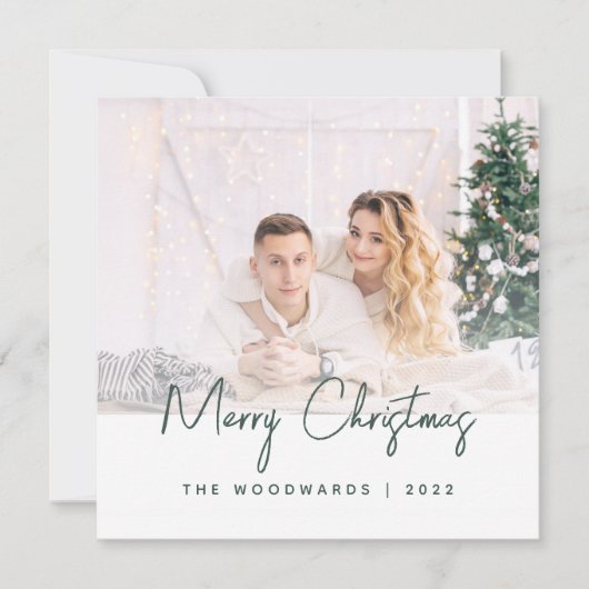 Minimale foto vrolijk kerstfeest groen schrift (Voorkant)
