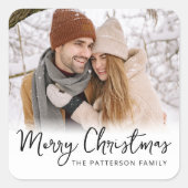 Minimale foto Vrolijk Kerstfeest Vierkante Sticker (Voorkant)