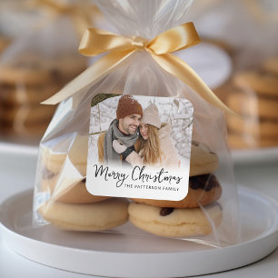 Minimale foto Vrolijk Kerstfeest Vierkante Sticker