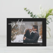 Minimale foto White Merry Black met kerstmis Feestdagenkaart (Staand voorkant)