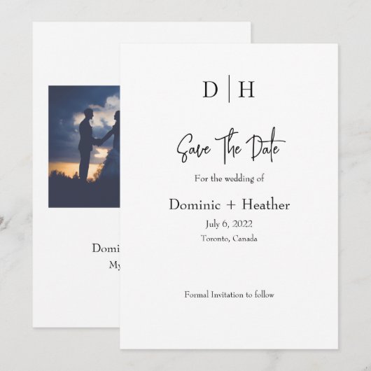 Minimale foto wit en zwart save the date (Voorkant / Achterkant)