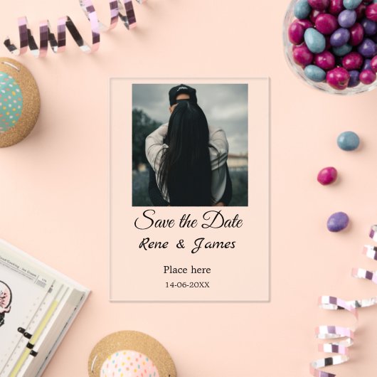 Minimale foto wit zwart klassieke elegante save th acryl uitnodigingen (Insitu (Viering))