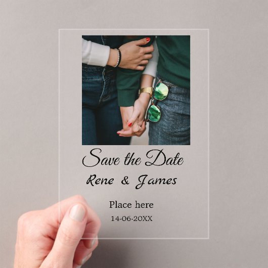 Minimale foto wit zwart klassieke elegante save th acryl uitnodigingen (Insitu (Draagbaar))