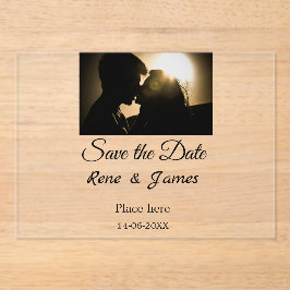 Minimale foto wit zwart klassieke elegante save th acryl uitnodigingen