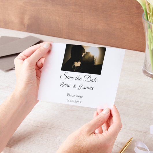 Minimale foto wit zwart klassieke elegante save th vellum uitnodigingen (Draagbaar)