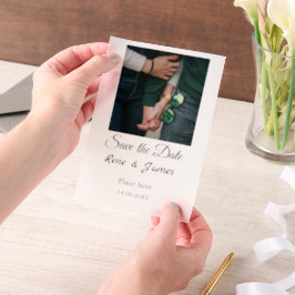 Minimale foto wit zwart klassieke elegante save th vellum uitnodigingen