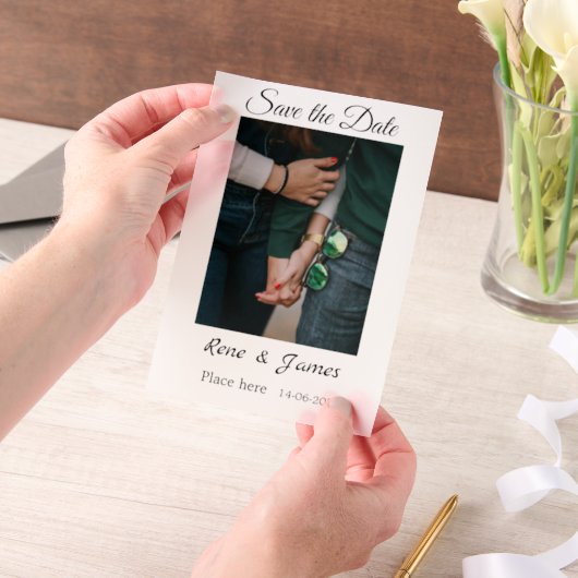 Minimale foto wit zwart klassieke elegante save th vellum uitnodigingen (Draagbaar)