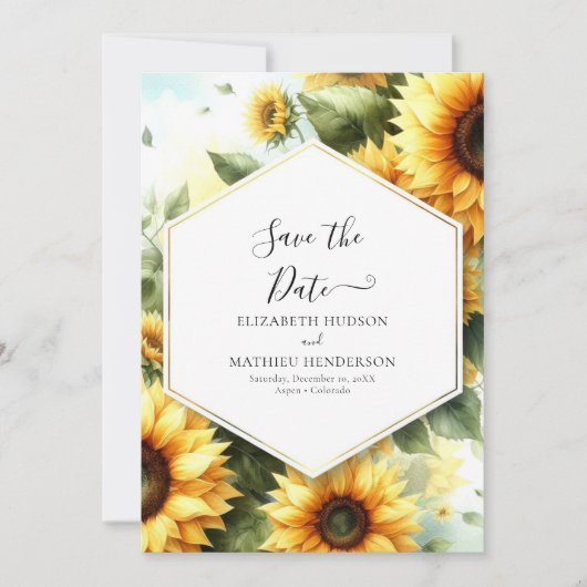 Minimale foto Zonnebloem bruiloft Save The Date (Voorkant)