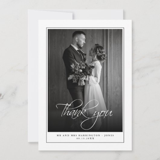Minimale Foto Zwart Wit Trouwen Dank u kaart (Voorkant)