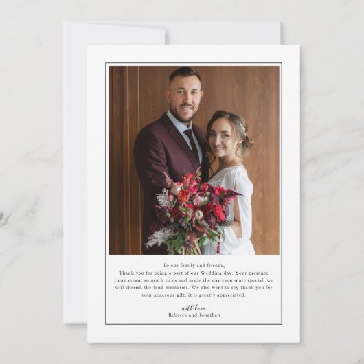 Minimale Foto Zwart Wit Trouwen Dank u kaart (Achterkant)