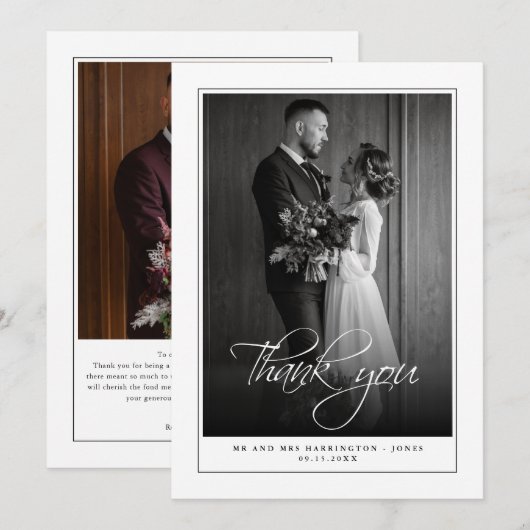 Minimale Foto Zwart Wit Trouwen Dank u kaart (Voorkant / Achterkant)