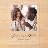 Minimale Foto Zwarte Script Trouw Save the Date Acryl Uitnodigingen (Voorkant)