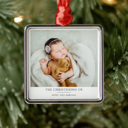 Minimale fotobaptisme Christening Metalen Ornament (Boom)