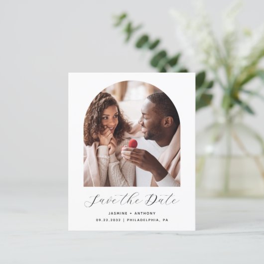 Minimale Fotoboog Script Save the Date Budget (Staand voorkant)