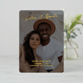 Minimale fotobruiloft bespaart datum folie uitnodiging (Staand Voorkant)