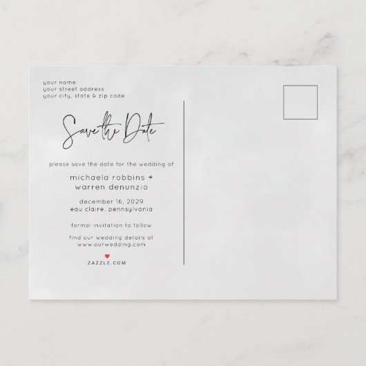 Minimale Fotobruiloft Save the Date-ansichtkaart Aankondigingskaart (Achterkant)