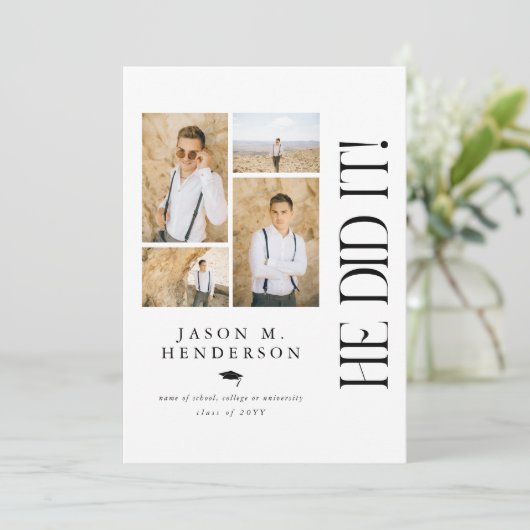 Minimale fotocollage afstudeerfeest kaart (Staand voorkant)
