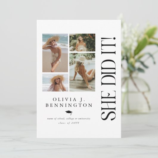 Minimale fotocollage afstudeerfeest kaart (Staand voorkant)