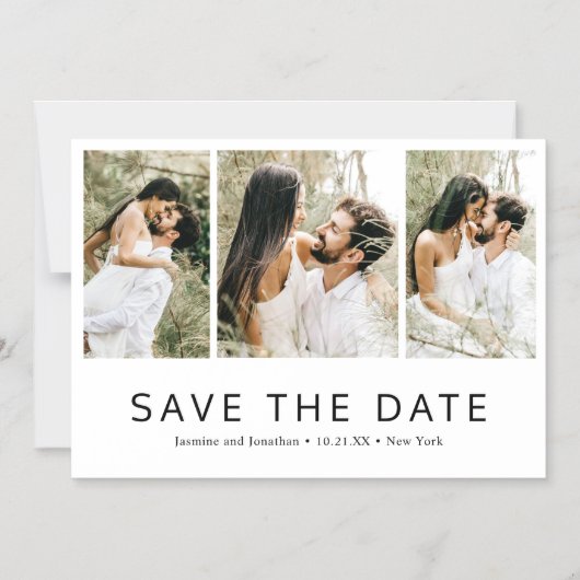 Minimale fotocollage bruiloft bespaart datum magnetische uitnodiging (Voorkant)