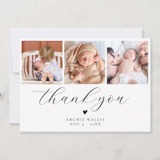 Minimale fotocollage Elegant Baby shower Bedankkaart (Voorkant)