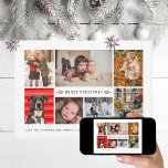 Minimale fotocollage feestdagenkaart<br><div class="desc">7 fotogebieden in verschillende oriëntaties; wit "lijst" kan worden gewijzigd in elke kleur in de editor,  evenals de Holly en Pine accenten. Kies ook uw eigen lettertypen! Voeg een bericht toe aan de achterkant of meer foto's indien gewenst.</div>