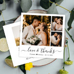 Minimale fotocollage-liefde en Bedankt-bruiloft Bedankkaart<br><div class="desc">Elegant Simle Minimalist "Love and bedankt" Script 3 Foto Collage custom personalized Wedding Dankuwel kaart. Stijlvolle bruiloft bedankt je sjabloon met drie (3) foto op de voorkant (foto-collage op het raster) en één foto op de achterkant. Met de tekst "Liefde en bedankt" in een handgeschreven lettertype met lettertype, dat op...</div>