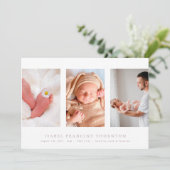 Minimale fotocollage roze geboorte aankondiging (Staand voorkant)