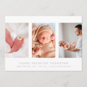 Minimale fotocollage roze geboorte aankondiging (Voorkant)