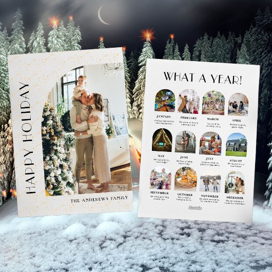 Minimale fotocollage van Kerstmis Wat een jaar Feestdagenkaart