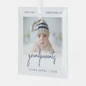 Minimale fotogrootouders 1 Kerstblauw Glas Ornament (Voorkant links)