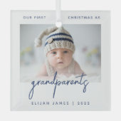 Minimale fotogrootouders 1 Kerstblauw Glas Ornament (Voorkant)