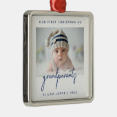 Minimale fotogrootouders 1 Kerstblauw Metalen Ornament (Rechts)