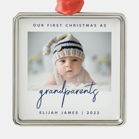 Minimale fotogrootouders 1 Kerstblauw Metalen Ornament (Voorkant)