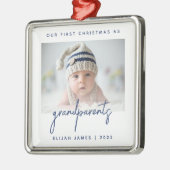 Minimale fotogrootouders 1 Kerstblauw Metalen Ornament (Links)