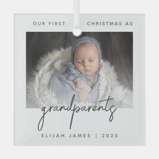 Minimale fotogrootouders 1 Kerstgrijs Glas Ornament (Voorkant)