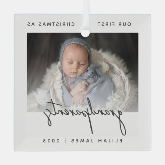 Minimale fotogrootouders 1 Kerstgrijs Glas Ornament (Achterkant)