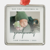 Minimale fotogrootouders 1 Kerstgroen Metalen Ornament (Voorkant)